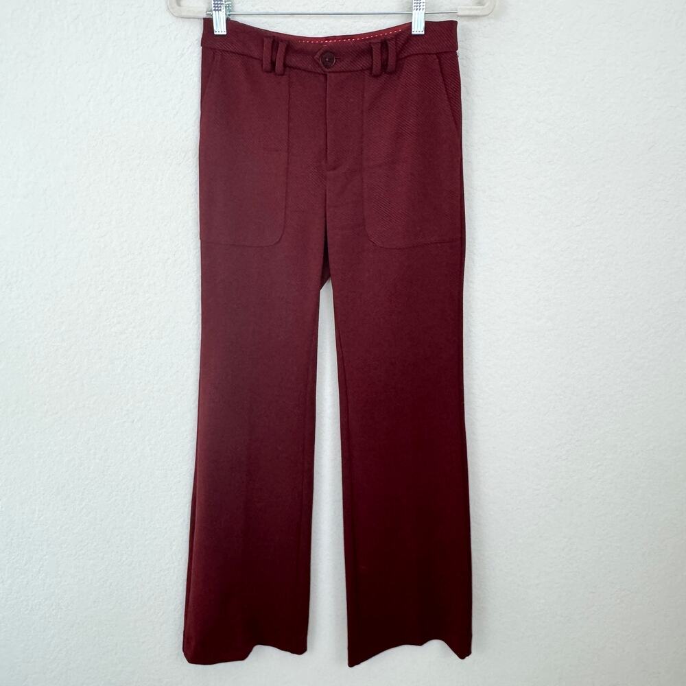 Anthropologie Womens The Essential Trouser Size 2 Stretch Office Pinstripe Red